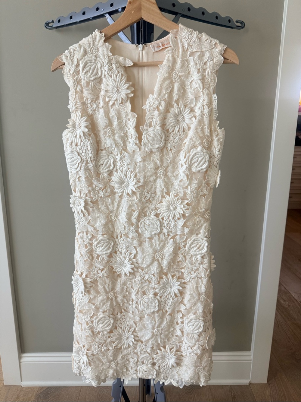 Tory Burch Cream Floral Appliqué Lace Dress